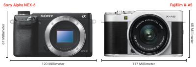 Größenvergleich: Sony Alpha NEX-6 vs. Fujifilm X-A5