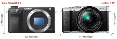 Größenvergleich: Sony Alpha NEX-6 vs. Fujifilm X-M1 Größenvergleich: Sony Alpha NEX-6 vs. Fujifilm X-M1