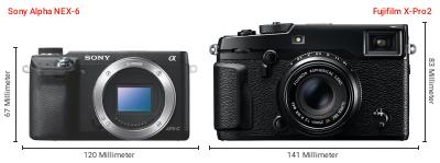 Größenvergleich: Sony Alpha NEX-6 vs. Fujifilm X-Pro2 Größenvergleich: Sony Alpha NEX-6 vs. Fujifilm X-Pro2