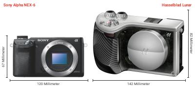 Größenvergleich: Sony Alpha NEX-6 vs. Hasselblad Lunar Größenvergleich: Sony Alpha NEX-6 vs. Hasselblad Lunar