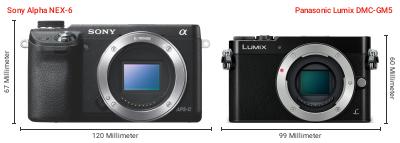 Größenvergleich: Sony Alpha NEX-6 vs. Panasonic Lumix DMC-GM5 Größenvergleich: Sony Alpha NEX-6 vs. Panasonic Lumix DMC-GM5