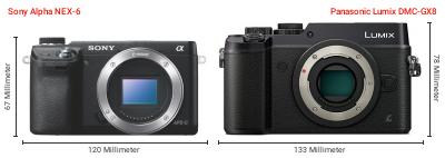Größenvergleich: Sony Alpha NEX-6 vs. Panasonic Lumix DMC-GX8