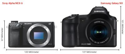 Größenvergleich: Sony Alpha NEX-6 vs. Samsung Galaxy NX Größenvergleich: Sony Alpha NEX-6 vs. Samsung Galaxy NX