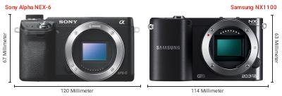 Größenvergleich: Sony Alpha NEX-6 vs. Samsung NX1100 Größenvergleich: Sony Alpha NEX-6 vs. Samsung NX1100