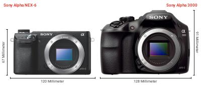 Größenvergleich: Sony Alpha NEX-6 vs. Sony Alpha 3000 Größenvergleich: Sony Alpha NEX-6 vs. Sony Alpha 3000