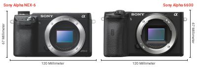 Größenvergleich: Sony Alpha NEX-6 vs. Sony Alpha 6600 Größenvergleich: Sony Alpha NEX-6 vs. Sony Alpha 6600