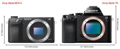 Größenvergleich: Sony Alpha NEX-6 vs. Sony Alpha 7R Größenvergleich: Sony Alpha NEX-6 vs. Sony Alpha 7R