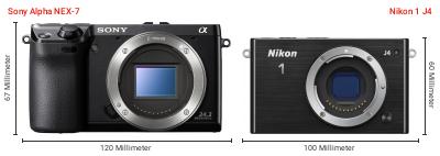Größenvergleich: Sony Alpha NEX-7 vs. Nikon 1 J4