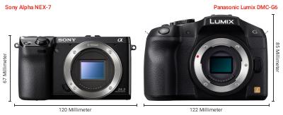 Größenvergleich: Sony Alpha NEX-7 vs. Panasonic Lumix DMC-G6