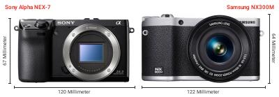 Größenvergleich: Sony Alpha NEX-7 vs. Samsung NX300M Größenvergleich: Sony Alpha NEX-7 vs. Samsung NX300M