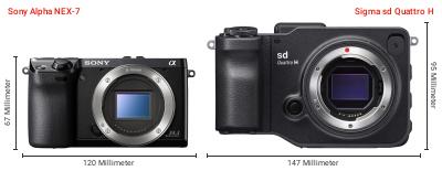Größenvergleich: Sony Alpha NEX-7 vs. Sigma sd Quattro H Größenvergleich: Sony Alpha NEX-7 vs. Sigma sd Quattro H