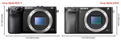 Größenvergleich: Sony Alpha NEX-7 vs. Sony Alpha 6000 Größenvergleich: Sony Alpha NEX-7 vs. Sony Alpha 6000