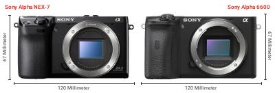 Größenvergleich: Sony Alpha NEX-7 vs. Sony Alpha 6600 Größenvergleich: Sony Alpha NEX-7 vs. Sony Alpha 6600