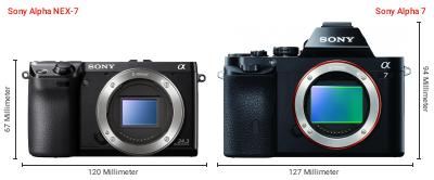 Größenvergleich: Sony Alpha NEX-7 vs. Sony Alpha 7 Größenvergleich: Sony Alpha NEX-7 vs. Sony Alpha 7