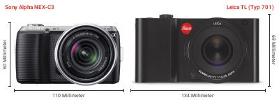 Größenvergleich: Sony Alpha NEX-C3 vs. Leica TL (Typ 701) Größenvergleich: Sony Alpha NEX-C3 vs. Leica TL (Typ 701)