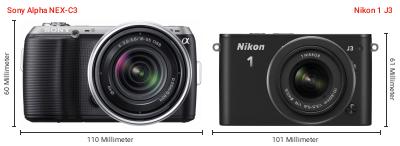 Größenvergleich: Sony Alpha NEX-C3 vs. Nikon 1 J3