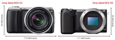 Größenvergleich: Sony Alpha NEX-C3 vs. Sony Alpha NEX-5R Größenvergleich: Sony Alpha NEX-C3 vs. Sony Alpha NEX-5R