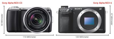 Größenvergleich: Sony Alpha NEX-C3 vs. Sony Alpha NEX-6 Größenvergleich: Sony Alpha NEX-C3 vs. Sony Alpha NEX-6