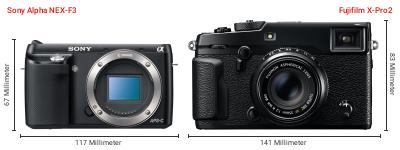 Größenvergleich: Sony Alpha NEX-F3 vs. Fujifilm X-Pro2 Größenvergleich: Sony Alpha NEX-F3 vs. Fujifilm X-Pro2