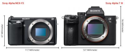 Größenvergleich: Sony Alpha NEX-F3 vs. Sony Alpha 7 III