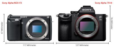Größenvergleich: Sony Alpha NEX-F3 vs. Sony Alpha 7R III