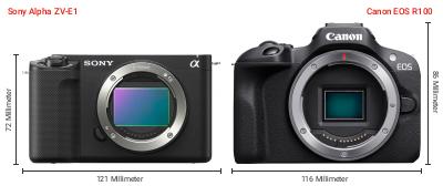 Größenvergleich: Sony Alpha ZV-E1 vs. Canon EOS R100 Größenvergleich: Sony Alpha ZV-E1 vs. Canon EOS R100