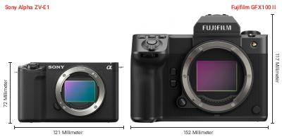 Größenvergleich: Sony Alpha ZV-E1 vs. Fujifilm GFX100 II Größenvergleich: Sony Alpha ZV-E1 vs. Fujifilm GFX100 II