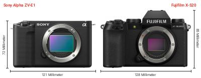 Größenvergleich: Sony Alpha ZV-E1 vs. Fujifilm X-S20 Größenvergleich: Sony Alpha ZV-E1 vs. Fujifilm X-S20