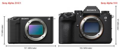 Größenvergleich: Sony Alpha ZV-E1 vs. Sony Alpha 9 III Größenvergleich: Sony Alpha ZV-E1 vs. Sony Alpha 9 III