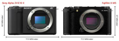 Größenvergleich: Sony Alpha ZV-E10 II vs. Fujifilm X-M5 Größenvergleich: Sony Alpha ZV-E10 II vs. Fujifilm X-M5