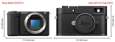 Größenvergleich: Sony Alpha ZV-E10 II vs. Leica M11-D (Typ 2221) Größenvergleich: Sony Alpha ZV-E10 II vs. Leica M11-D (Typ 2221)