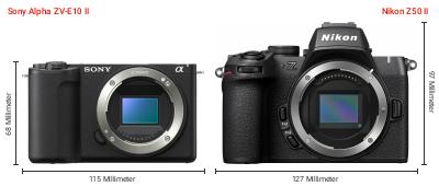 Größenvergleich: Sony Alpha ZV-E10 II vs. Nikon Z50 II Größenvergleich: Sony Alpha ZV-E10 II vs. Nikon Z50 II