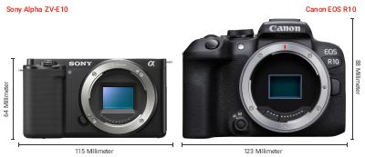 Größenvergleich: Sony Alpha ZV-E10 vs. Canon EOS R10 Größenvergleich: Sony Alpha ZV-E10 vs. Canon EOS R10