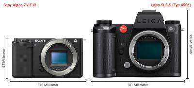 Größenvergleich: Sony Alpha ZV-E10 vs. Leica SL3-S (Typ 4506) Größenvergleich: Sony Alpha ZV-E10 vs. Leica SL3-S (Typ 4506)