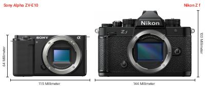 Größenvergleich: Sony Alpha ZV-E10 vs. Nikon Z f Größenvergleich: Sony Alpha ZV-E10 vs. Nikon Z f