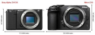 Größenvergleich: Sony Alpha ZV-E10 vs. Nikon Z30 Größenvergleich: Sony Alpha ZV-E10 vs. Nikon Z30