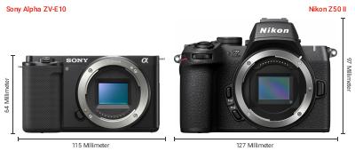 Größenvergleich: Sony Alpha ZV-E10 vs. Nikon Z50 II Größenvergleich: Sony Alpha ZV-E10 vs. Nikon Z50 II