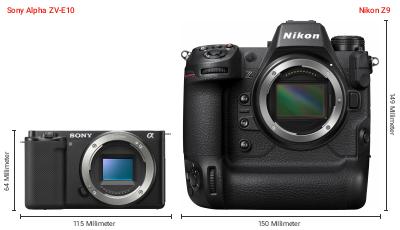 Größenvergleich: Sony Alpha ZV-E10 vs. Nikon Z9 Größenvergleich: Sony Alpha ZV-E10 vs. Nikon Z9