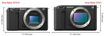 Größenvergleich: Sony Alpha ZV-E10 vs. Sony Alpha ZV-E1 Größenvergleich: Sony Alpha ZV-E10 vs. Sony Alpha ZV-E1