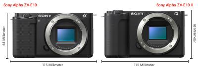 Größenvergleich: Sony Alpha ZV-E10 vs. Sony Alpha ZV-E10 II Größenvergleich: Sony Alpha ZV-E10 vs. Sony Alpha ZV-E10 II