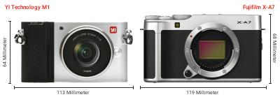 Größenvergleich: YI Technology M1 vs. Fujifilm X-A7