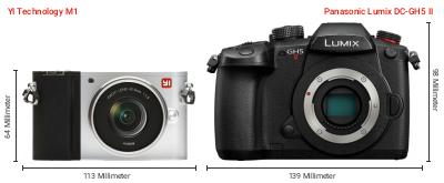 Größenvergleich: YI Technology M1 vs. Panasonic Lumix DC-GH5 II Größenvergleich: YI Technology M1 vs. Panasonic Lumix DC-GH5 II